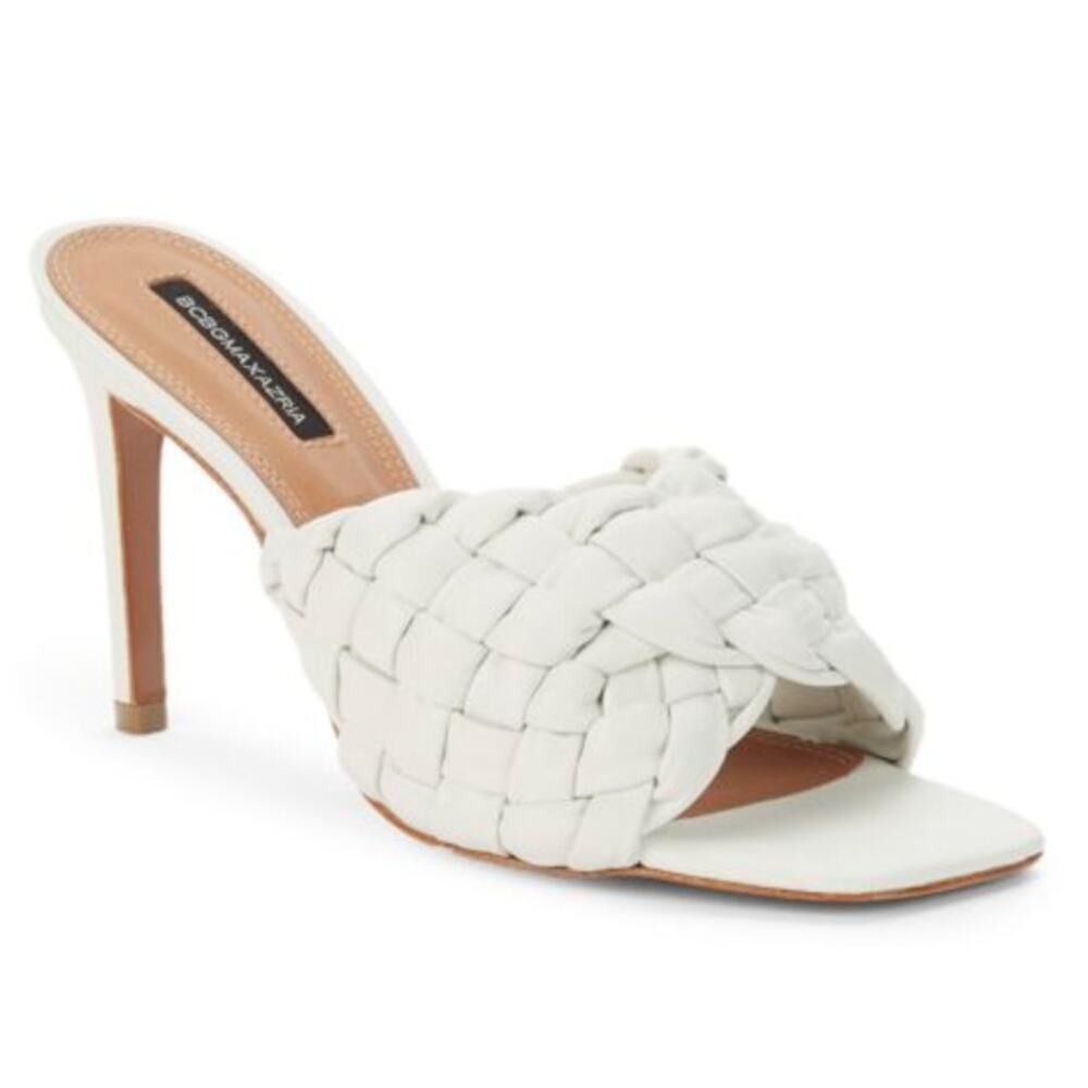 BCBGMaxAzria Barba White Leather Braided Square Toe Mule Sandals • Size 6 🔴